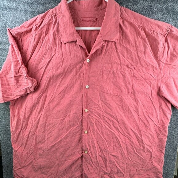 Tommy Bahama Silk Short Sleeve Button Up Shirt Mens Hawaiian Pink 2XL Print - Picture 1 of 14